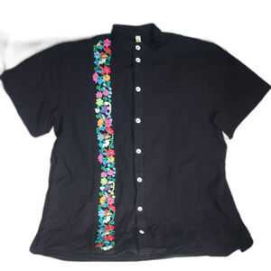 Black Shirt with Colorful Floral Embroidery Size 3XL